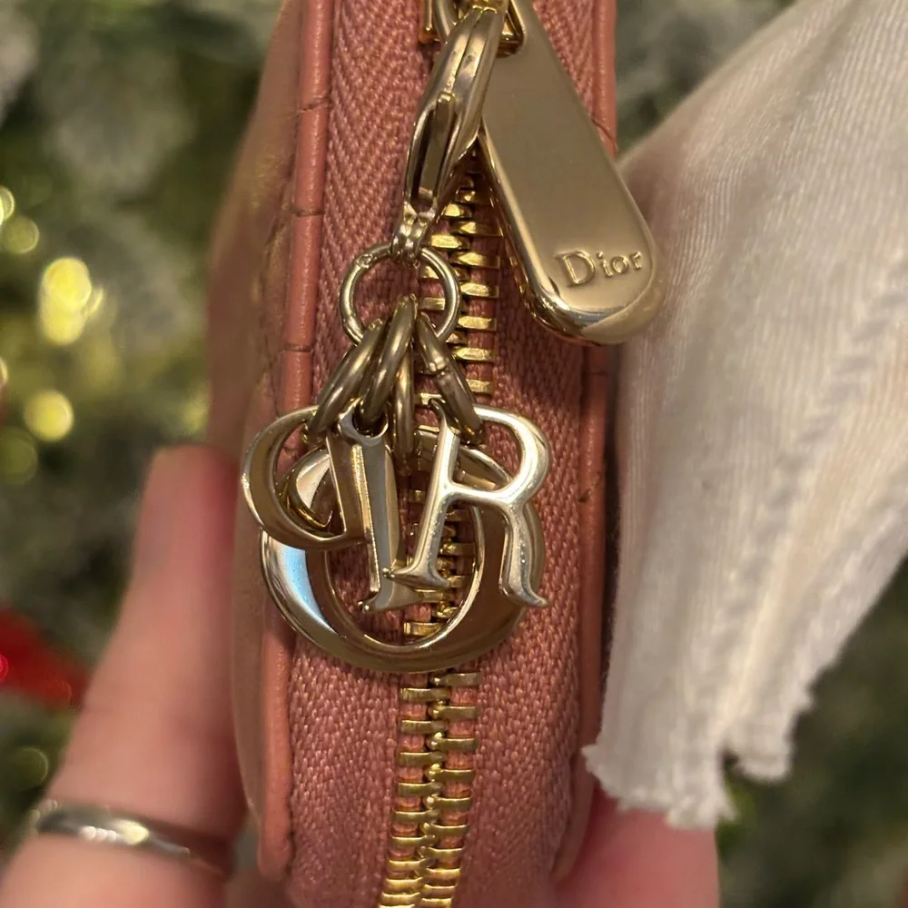Dior Pink Cannage Quilted Compact Zippy Wallet W/ Charms & OG Tag RETAIL $640